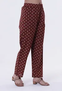 Red & Multicolor Cotton Block Printed Pant image 2