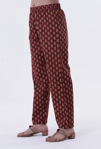 Red & Multicolor Cotton Block Printed Pant image 3