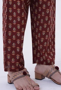 Red & Multicolor Cotton Block Printed Pant image 5