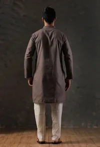 Charcoal Grey Silk Kurta with Cotton Pyjama image 4