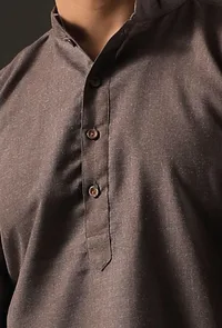 Charcoal Grey Silk Kurta with Cotton Pyjama image 5