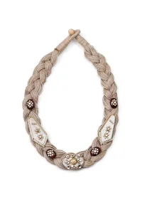 German Silver Jute Mehroon And Golden Necklace image 2