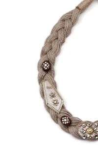 German Silver Jute Mehroon And Golden Necklace image 3