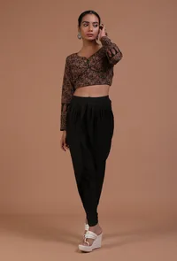 Black Cotton Ajrakh Printed Full Sleeve Blouse image 3