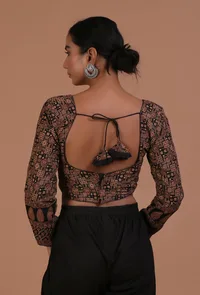 Black Cotton Ajrakh Printed Full Sleeve Blouse image 5