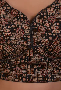 Black Cotton Ajrakh Printed Full Sleeve Blouse image 6