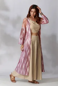 Rose Pink Ikkat Patchwork Front Open Overlay image 2
