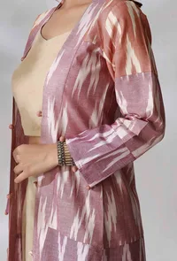 Rose Pink Ikkat Patchwork Front Open Overlay image 5