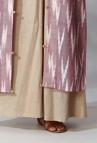 Rose Pink Ikkat Patchwork Front Open Overlay image 6