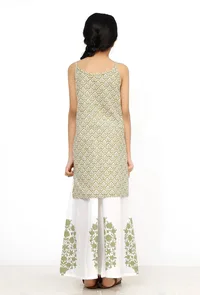 Set of 2: Sage Green Handblock Slip Kurta with Flared Pants image 4