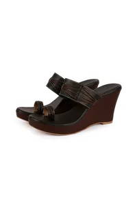 Coco Brown Vegan Leather Kolhapuri Wedges image 2
