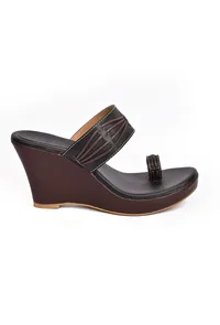 Coco Brown Vegan Leather Kolhapuri Wedges image 3