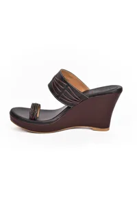 Coco Brown Vegan Leather Kolhapuri Wedges image 4