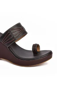 Coco Brown Vegan Leather Kolhapuri Wedges image 6
