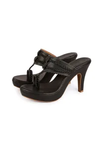 Classic Black Vegan Leather Kolhapuri Heels image 1
