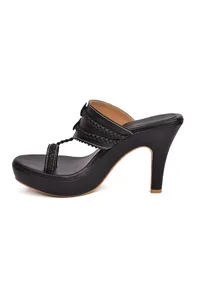 Classic Black Vegan Leather Kolhapuri Heels image 3