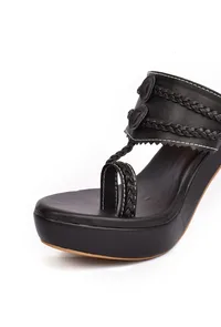 Classic Black Vegan Leather Kolhapuri Heels image 5