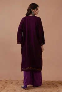 Magenta Red Woolen Sozni Embroidered Phiran- Free Size image 4