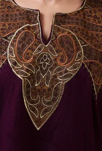 Magenta Red Woolen Sozni Embroidered Phiran- Free Size image 5