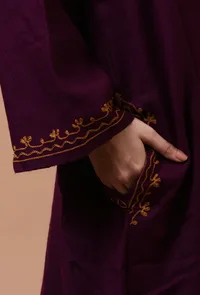 Magenta Red Woolen Sozni Embroidered Phiran- Free Size image 6