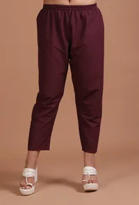 Set Of 2: Dark Brown Cotton Plain Kurta & Pant Set image 4