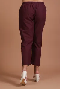 Set Of 2: Dark Brown Cotton Plain Kurta & Pant Set image 5