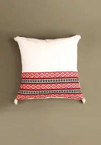 White Single Edged Cushion Cover With Tassels image 2