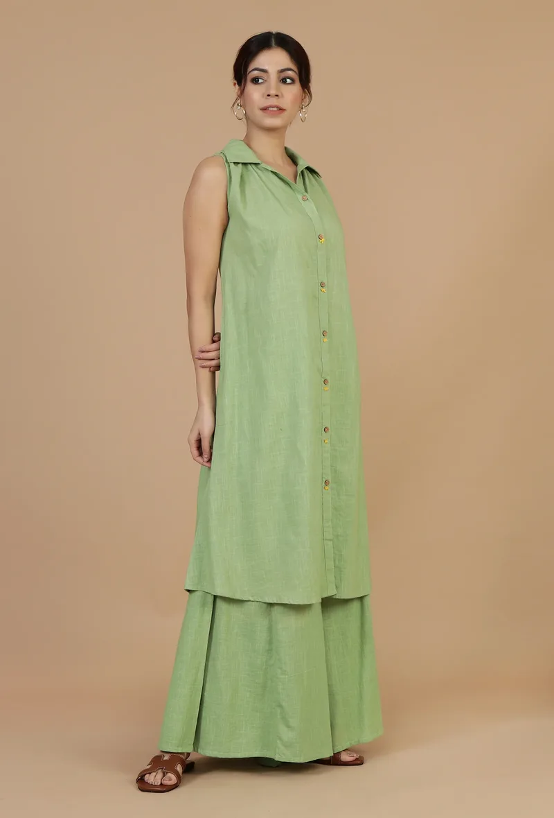 Light Green Sleeveless Shirt Kurta