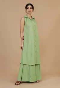 Light Green Sleeveless Shirt Kurta image 1