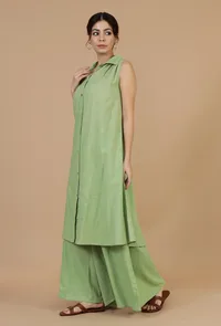 Light Green Sleeveless Shirt Kurta image 2