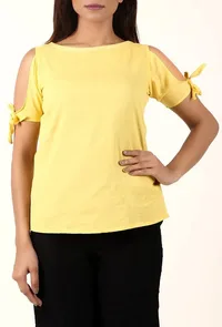 Sunflower Yellow Cold Shoulder Cotton Top image 2