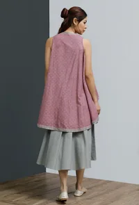 Set of 2: Grey Hand-Block Printed Halter Neck Dress With Onion Pink hand block Printed Shrug image 4