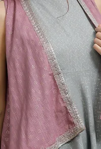 Set of 2: Grey Hand-Block Printed Halter Neck Dress With Onion Pink hand block Printed Shrug image 5