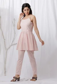 Set of  2: Baby Pink Cotton Slip Blouse and Cotton Pants image 2