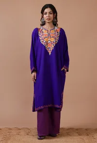 Blue Woolen Ari Embroidered Phiran- Free Size image 1