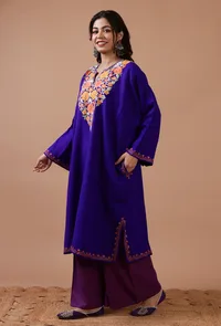 Blue Woolen Ari Embroidered Phiran- Free Size image 2