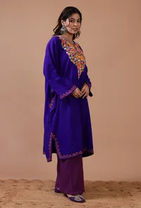 Blue Woolen Ari Embroidered Phiran- Free Size image 3