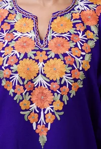 Blue Woolen Ari Embroidered Phiran- Free Size image 5