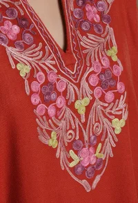 Persian Red Aari Embroidered Kashmiri Phiran-Free Size image 5