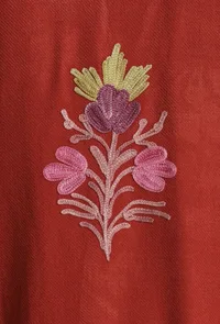 Persian Red Aari Embroidered Kashmiri Phiran-Free Size image 6