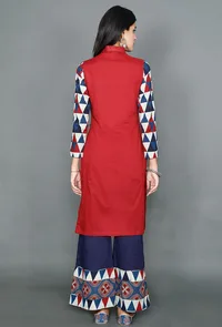 Set Of Red-Indigo Ajrakh Cotton Kurta And Palazzo image 3