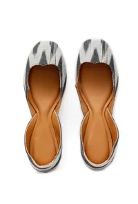 Grey and White Ikkat Cruelty Free Leather Juttis image 2