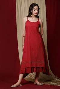 Maroon A-Symetric Cotton Slip Dress image 1