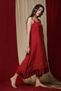 Maroon A-Symetric Cotton Slip Dress image 2