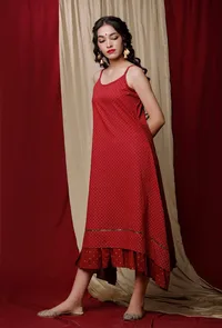 Maroon A-Symetric Cotton Slip Dress image 3