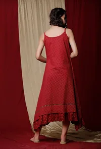 Maroon A-Symetric Cotton Slip Dress image 4