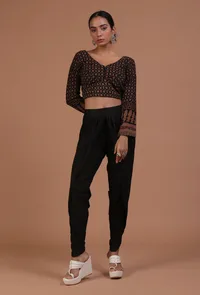 Black Cotton Ajrakh Printed Full Sleeve Blouse image 2