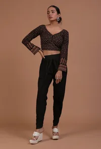 Black Cotton Ajrakh Printed Full Sleeve Blouse image 3