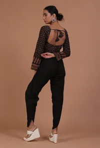 Black Cotton Ajrakh Printed Full Sleeve Blouse image 5