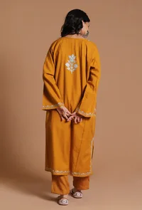 Orange Gold Aari Embroidered Kashmiri Phiran-Free Size image 4